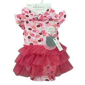 Milkberry Baby Girl 2-piece Tutu Onesie Dress and Headband Set Valentine’s Day